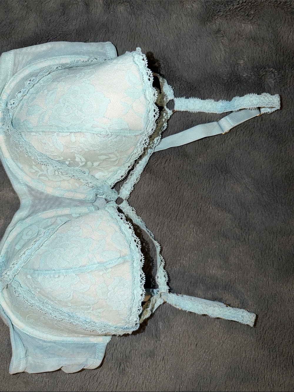 Adore Me Pale Blue Lace Underwire Bra with Floral Overlay